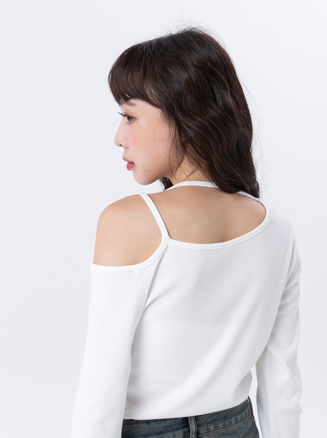 不對稱單肩長袖上衣