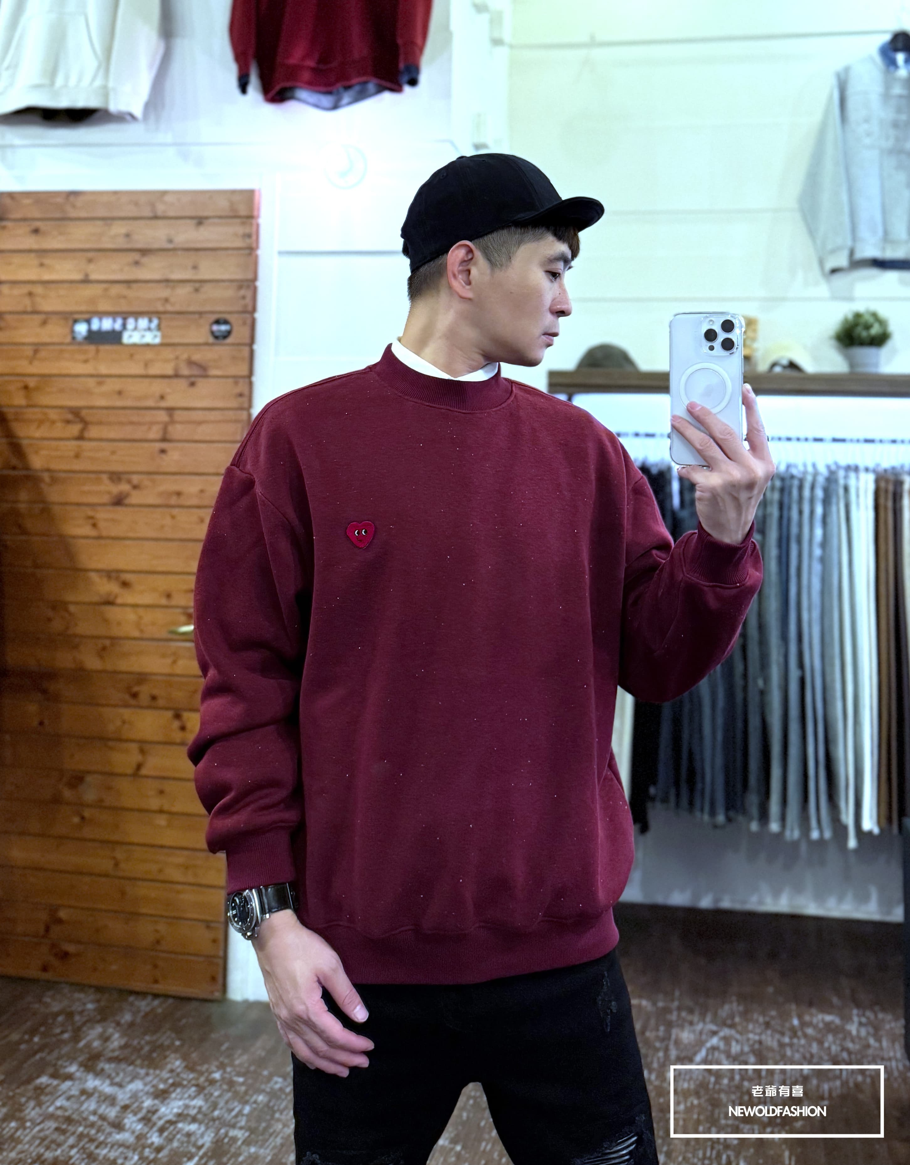 『新品上市』重磅愛心繡雪花刷毛大學T(NOF2511Z6126)-紅