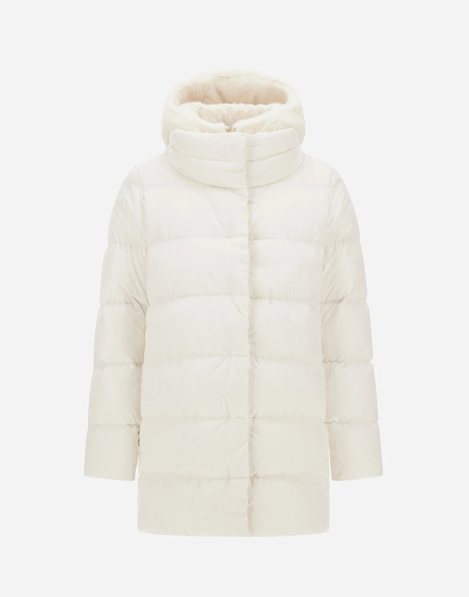 HERNO 毛毛帽假二件羽絨外套(白)