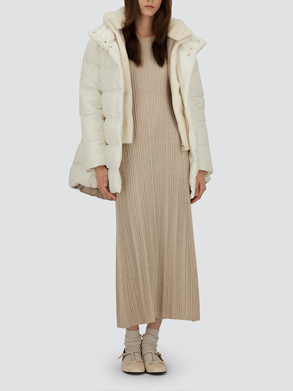 HERNO 毛毛帽假二件羽絨外套(白)