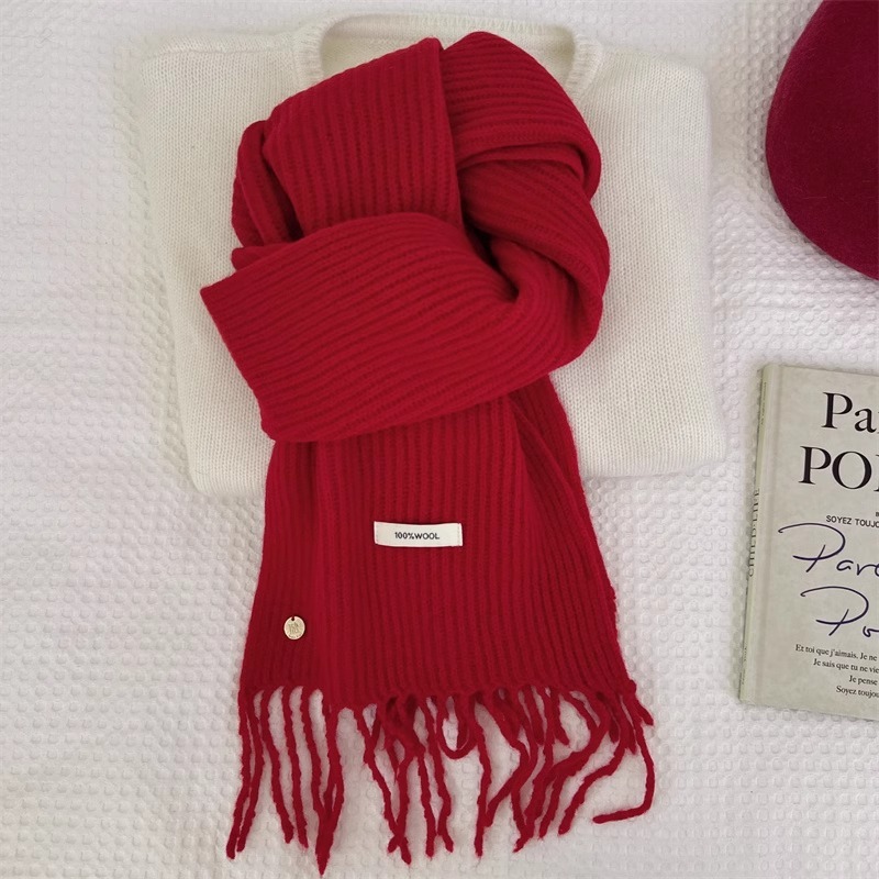 坑條鬚鬚羊毛針織圍巾披肩 八色