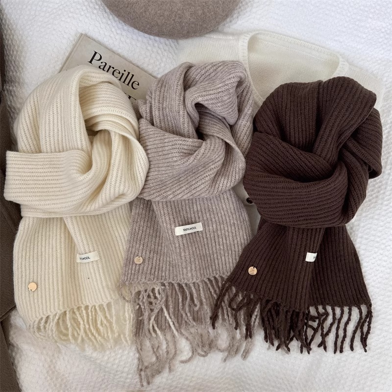 坑條鬚鬚羊毛針織圍巾披肩 八色