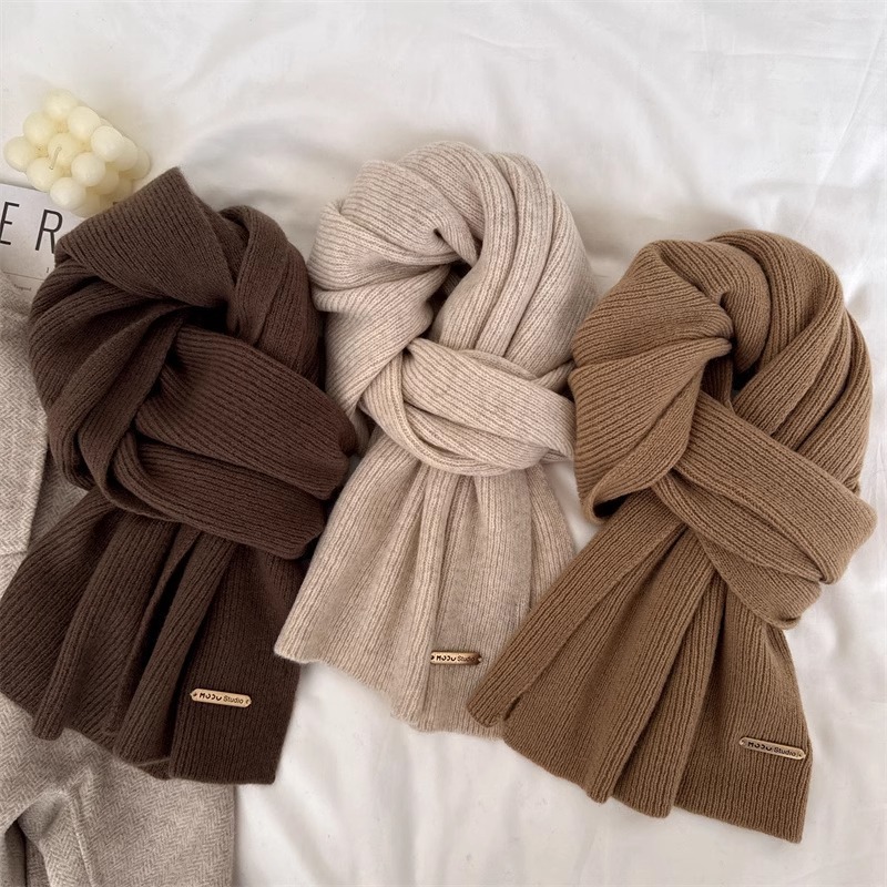 坑條羊毛針織圍巾披肩 十七色