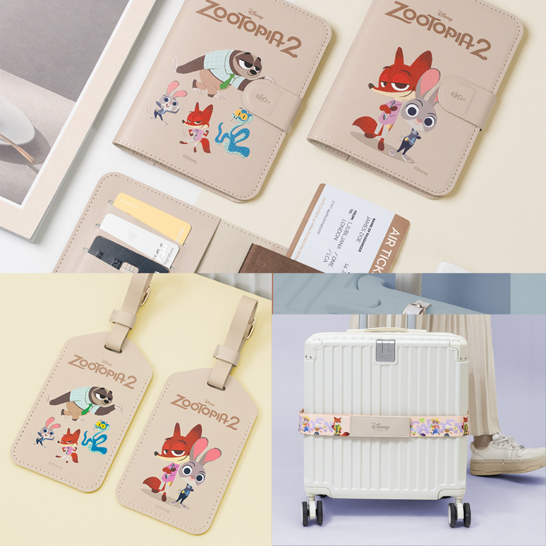 旅遊配件三件組 - 動物方城市【正版授權】(行李束帶+行李吊牌+護照套)