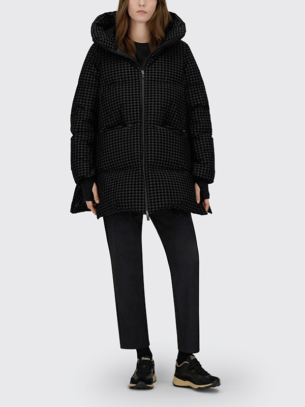 HERNO 千鳥格中長羽絨外套
