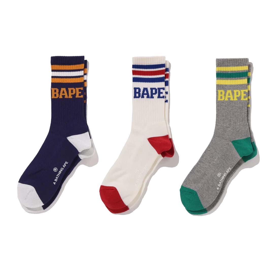 2025AW A BATHNIG APE BAPE STRIPE SOCKS 字體 條紋 長襪 襪子 現貨 1L80184002