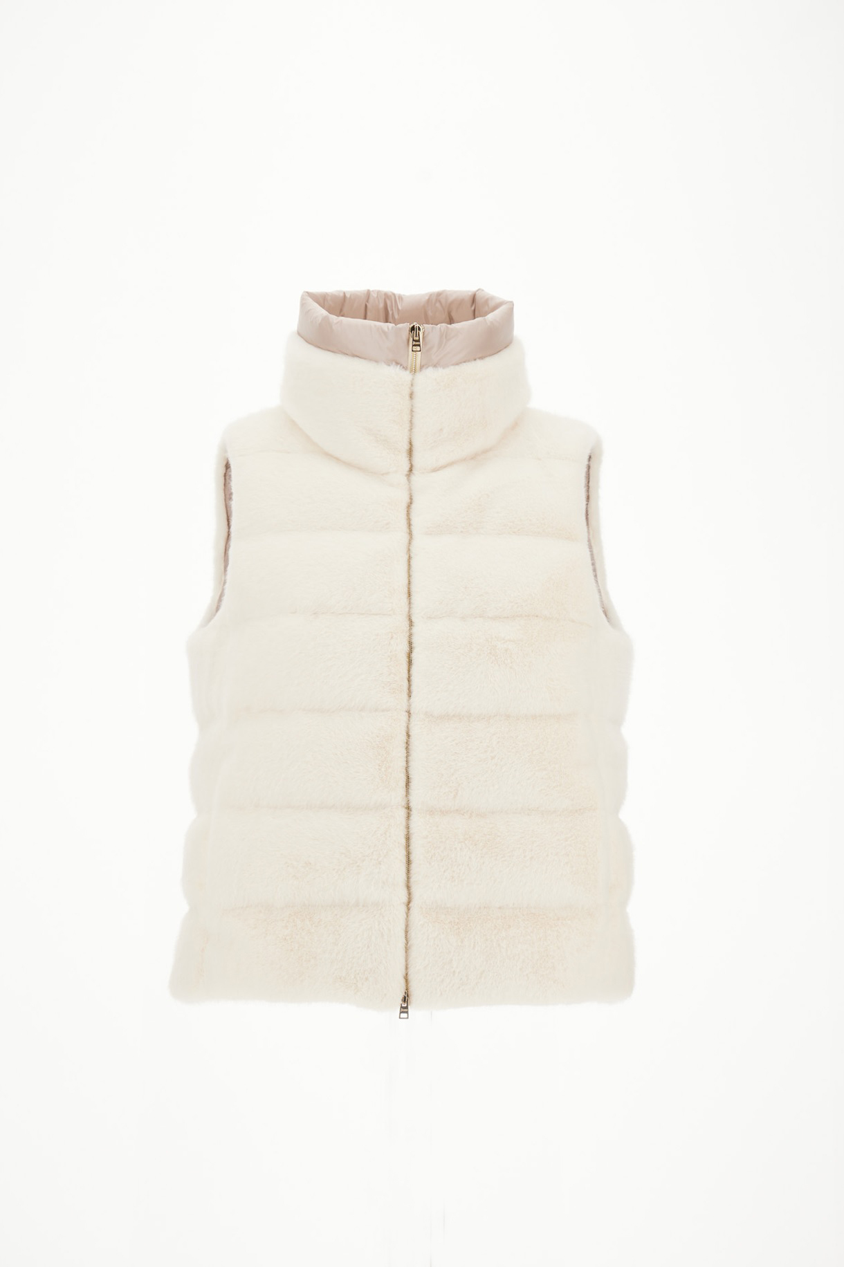 HERNO 毛毛拉鍊羽絨背心(米白)