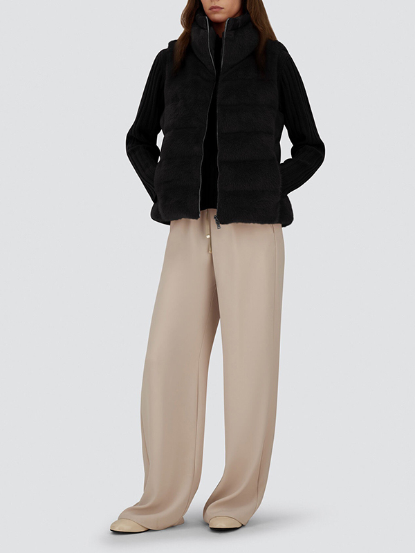 HERNO 毛毛拉鍊羽絨背心(黑)