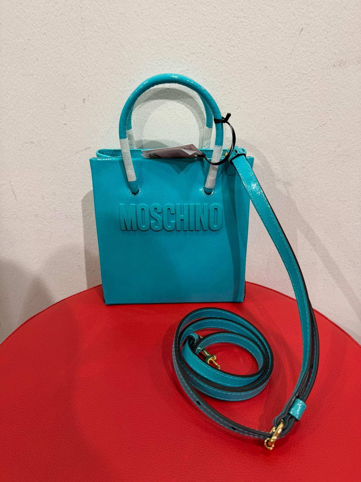 【預購】AE112605 Moschino 小方手提/斜背包 (湖水藍色)