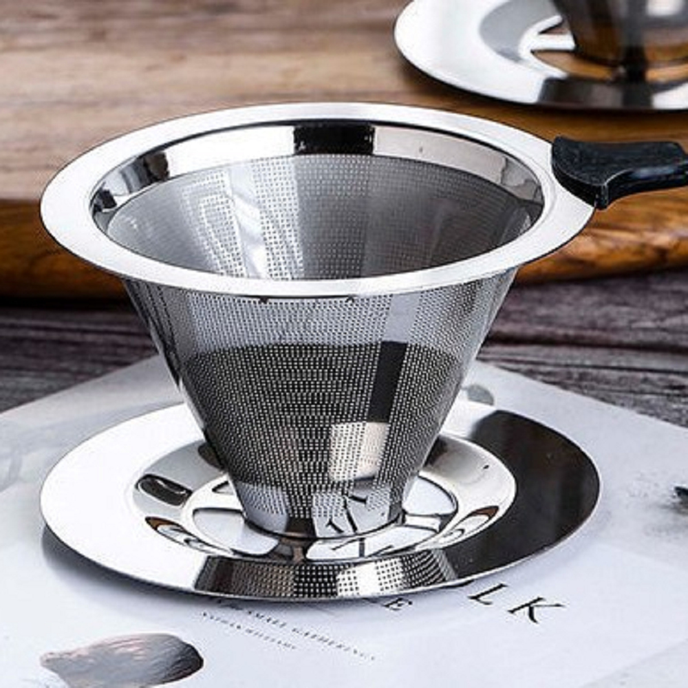 加厚28.5%11.35cm單孔分流300目免濾紙防燙304雙層咖啡濾網杯