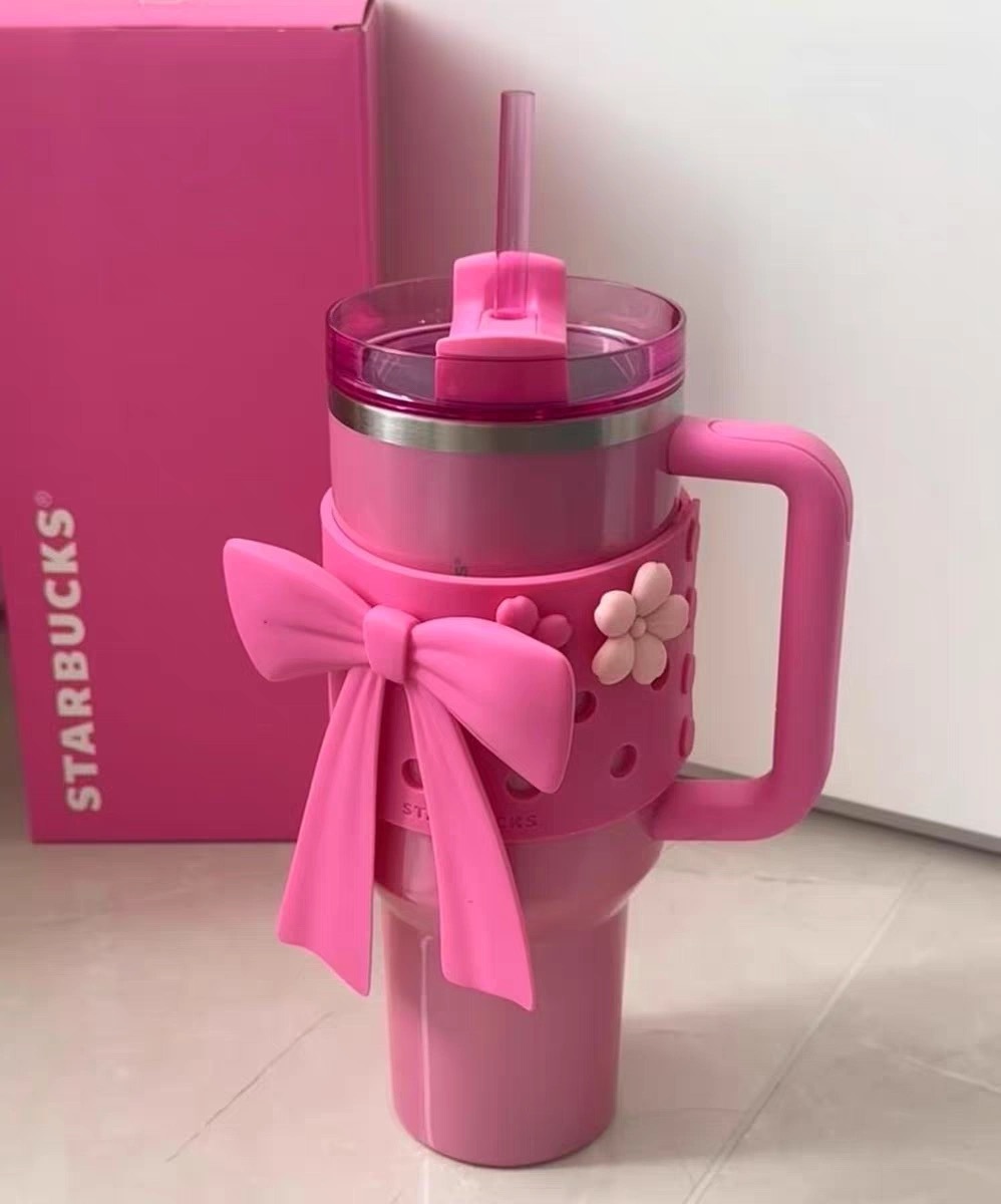 代購-星巴克 X STANLEY 聯名款 洞洞DIY蝴蝶結裝飾 吸管杯 粉色 1183ml