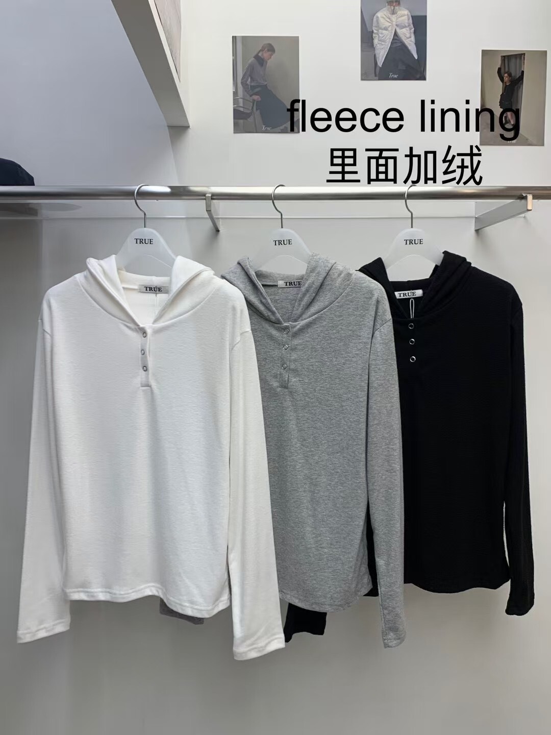 #AC113連帽加絨打底上衣(黑/白/灰)