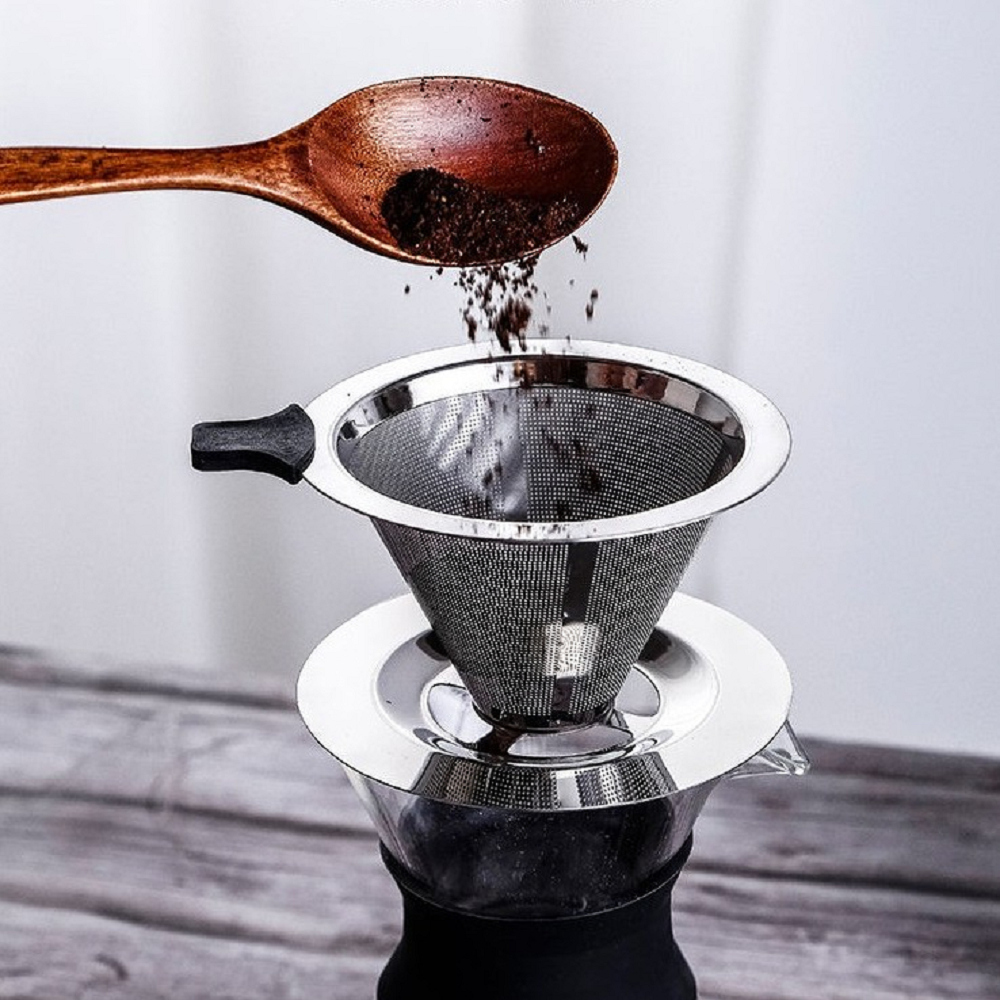 加厚28.5%12.34cm 4孔分流300目免濾紙防燙304雙層咖啡濾網杯