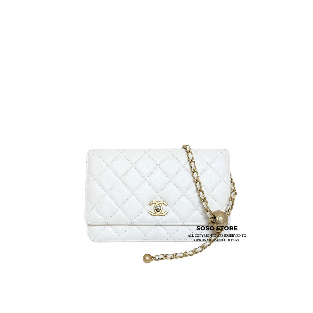 Chanel WOC With Gold Ball - White / Ghw