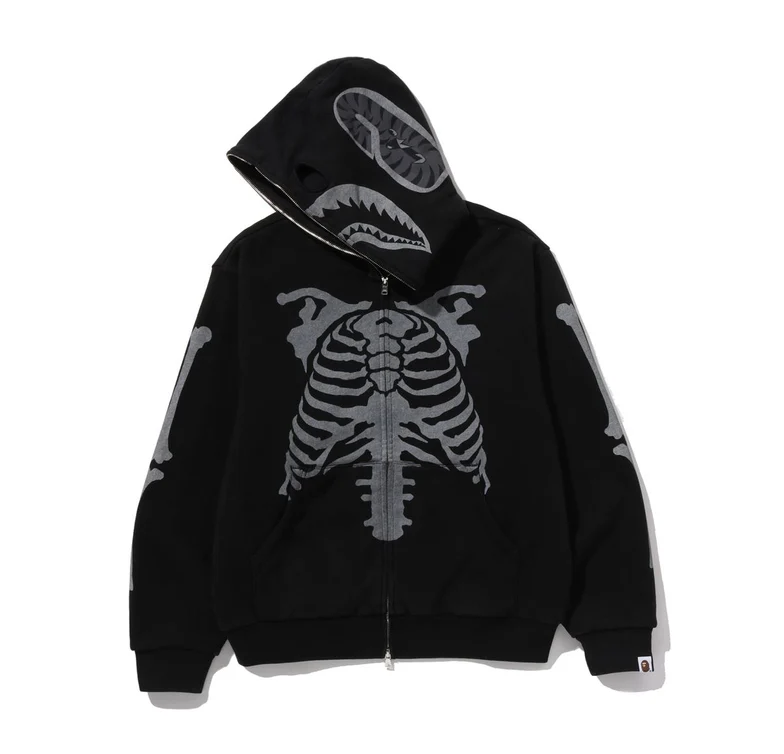 2025AW A BATHING APE BAPE SKELETON SHARK HEAVY WASHED CROPPED FIT FULL ZIP HOODIE 鯊魚 骨頭 外套 現貨 1L80115314