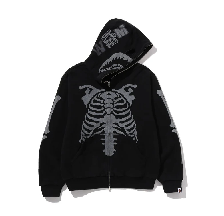 2025AW A BATHING APE BAPE SKELETON SHARK HEAVY WASHED CROPPED FIT FULL ZIP HOODIE 鯊魚 骨頭 外套 現貨 1L80115314