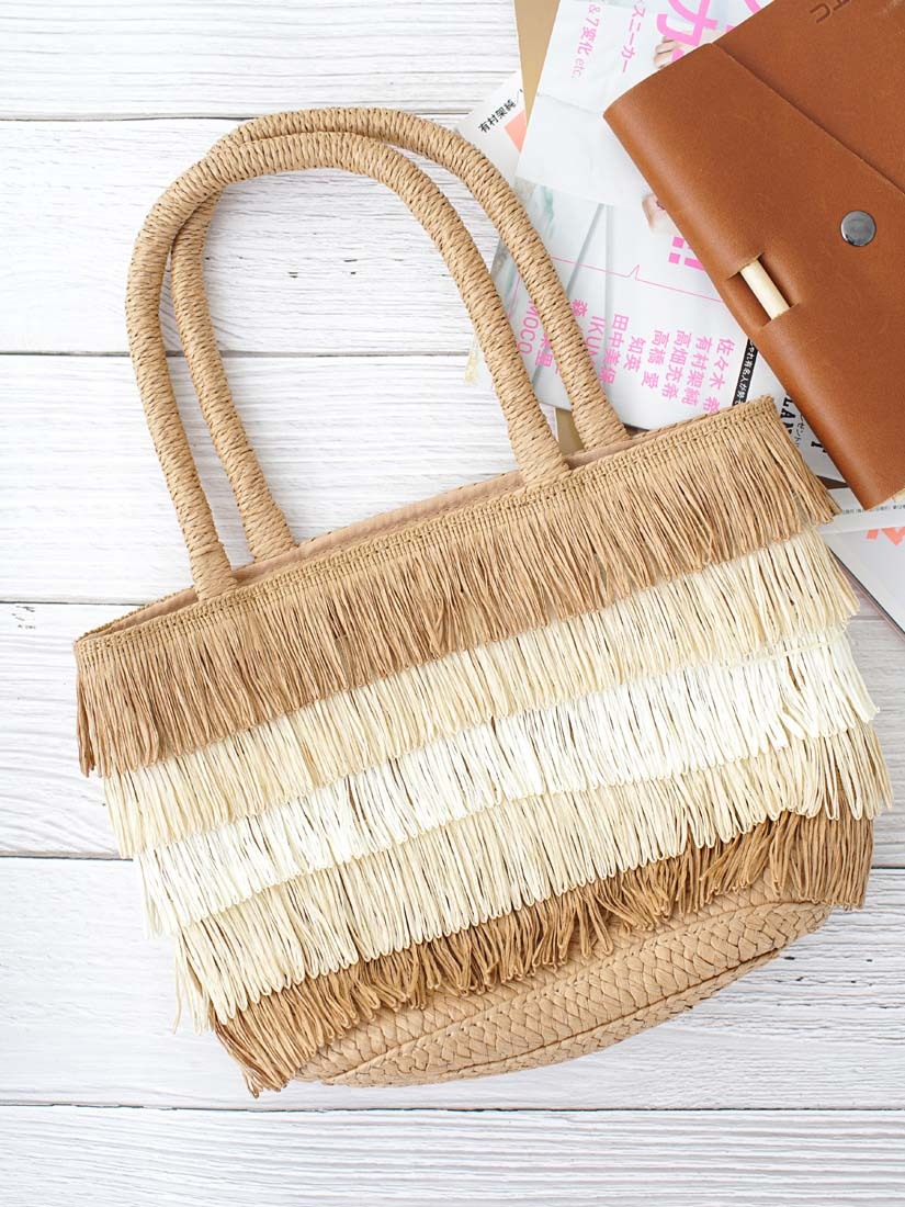 漸層原色草編手提包(3色)