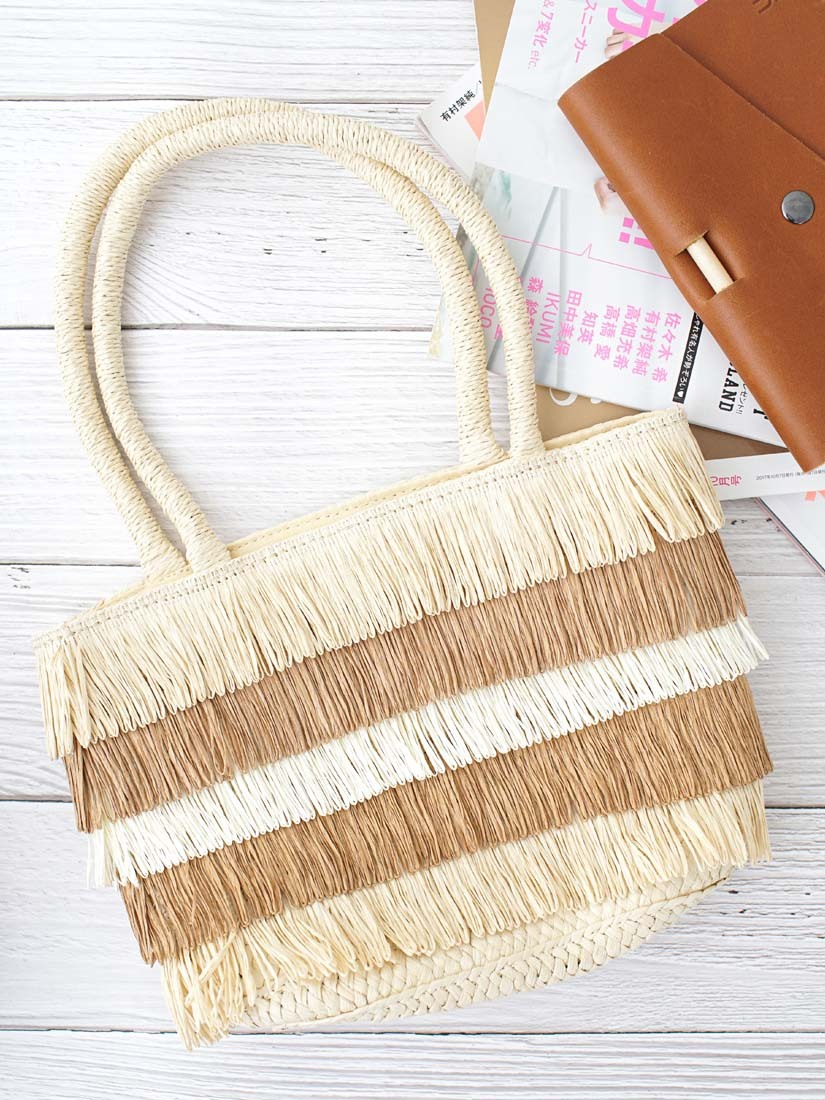 漸層原色草編手提包(3色)