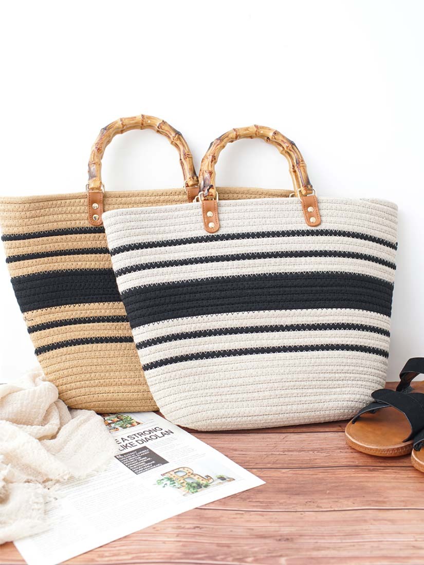 法式條紋編織手提包(2色)