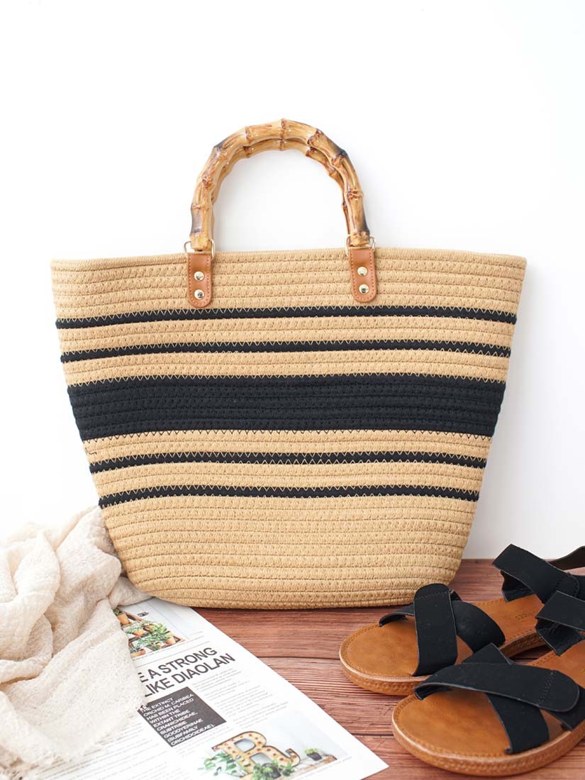 法式條紋編織手提包(2色)