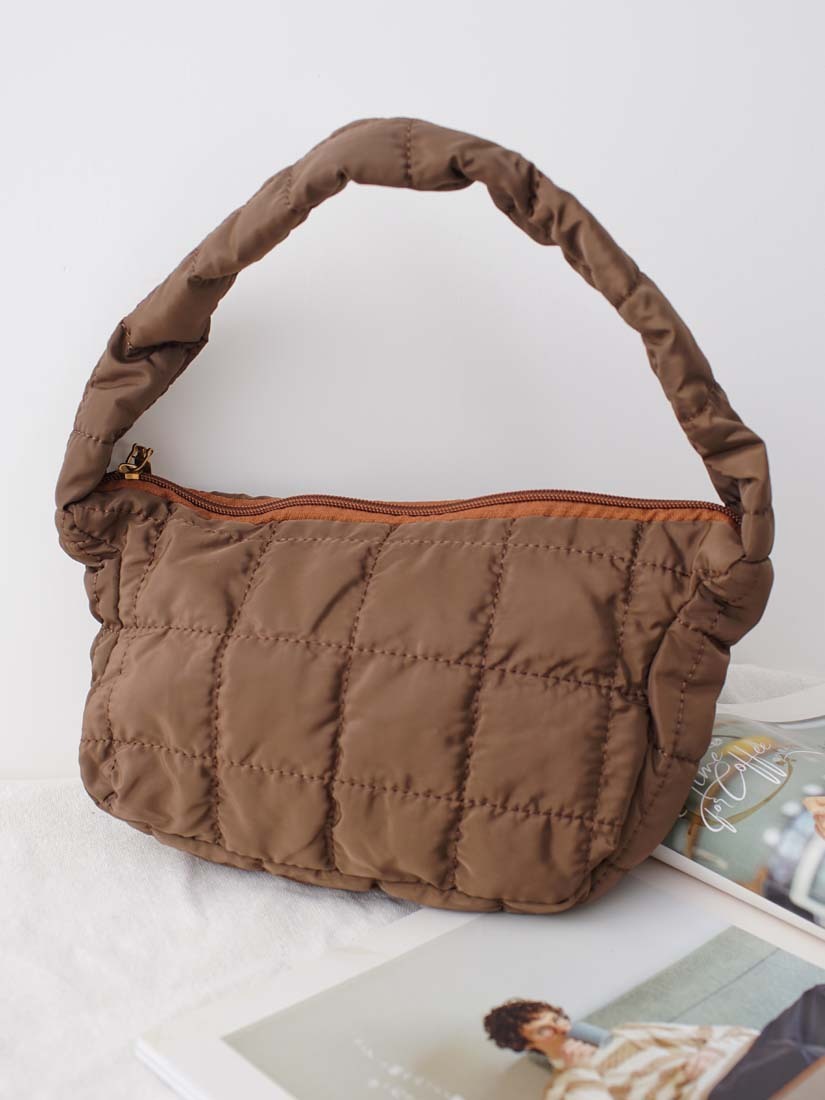 輕便尼龍鋪棉格紋半月包(2色)