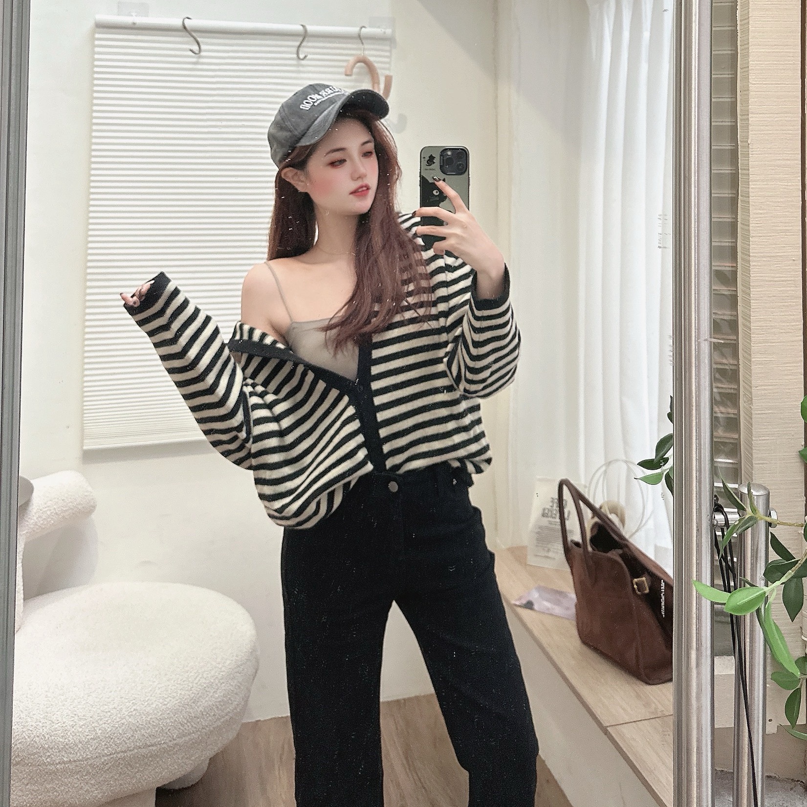 撞色條文連帽針織毛衣/二色