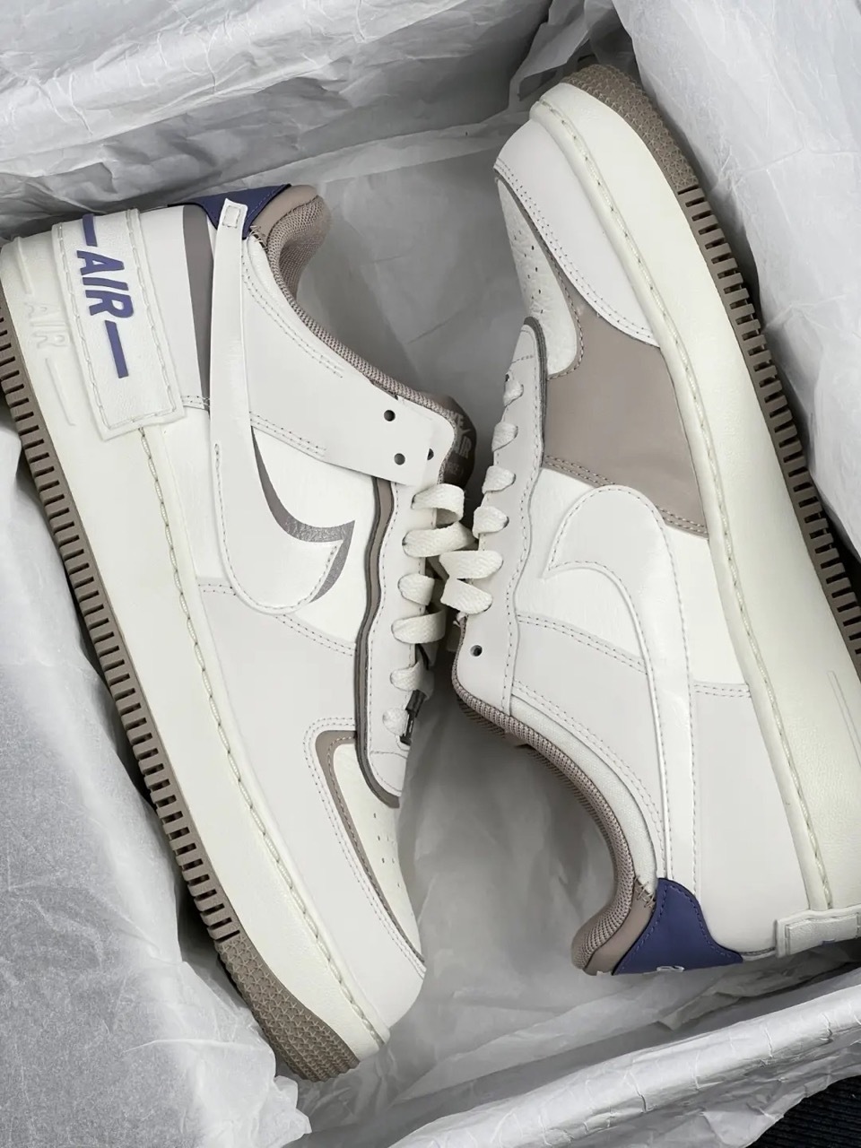 NIKE AIR FORCE 1 SHADOW AF1 解構 藍莓奶茶 灰咖 米白 藍色 撞色 女鞋 IO7594-101 / 預購