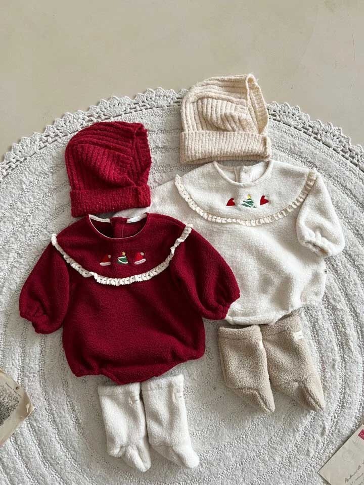 《2421》女寶加絨刺繡聖誕風連腳包屁衣(66-90)