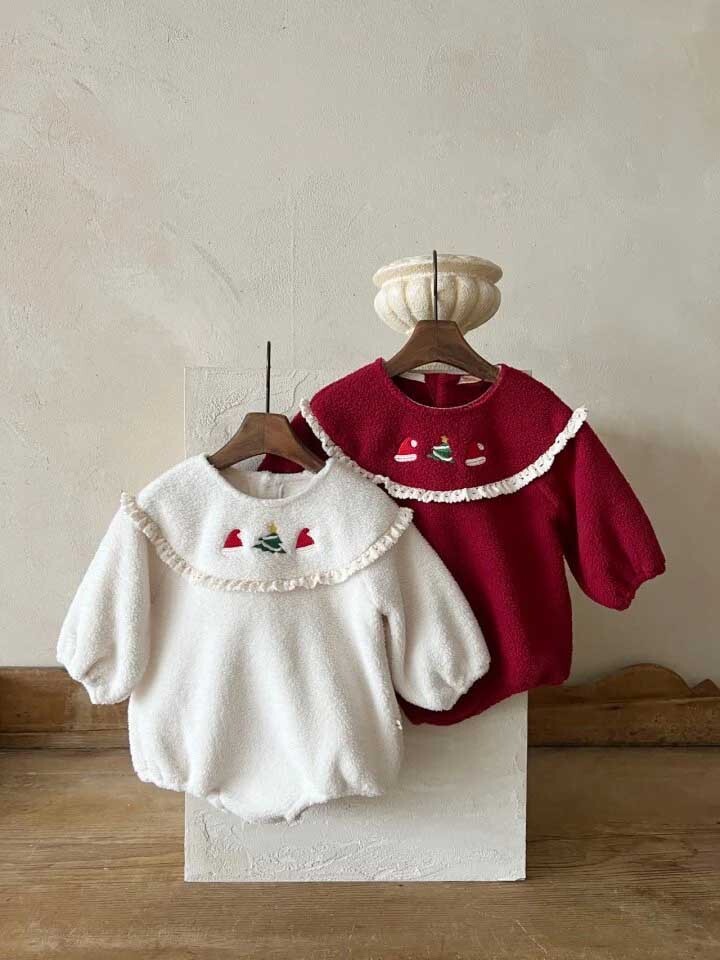 《2421》女寶加絨刺繡聖誕風連腳包屁衣(66-90)