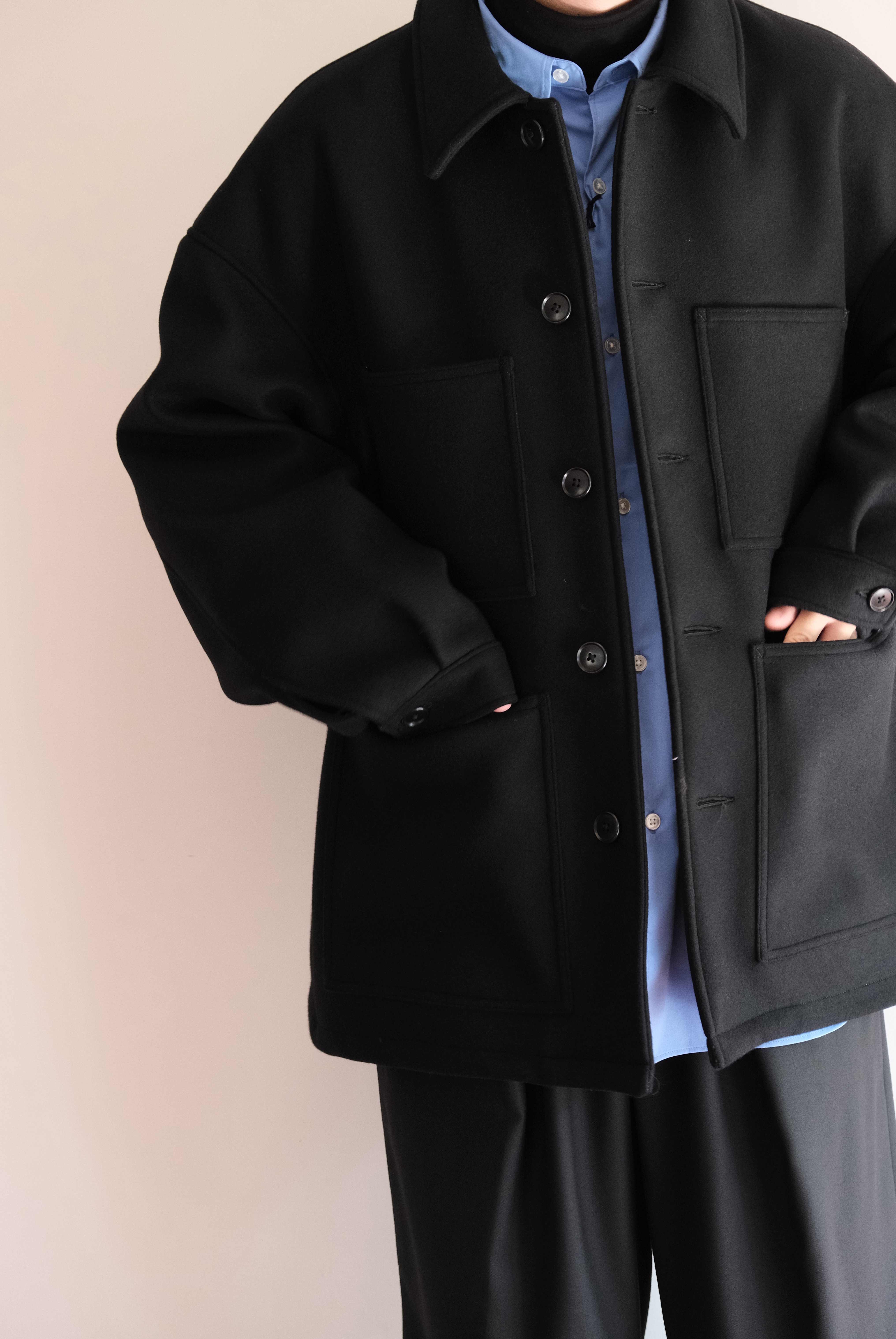 COOTIE PRODUCTIONS - Wool Melton Coverall / BLACK