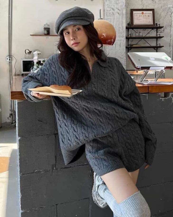 【質感簡約的親膚針織上衣+短褲套裝組】（現貨）