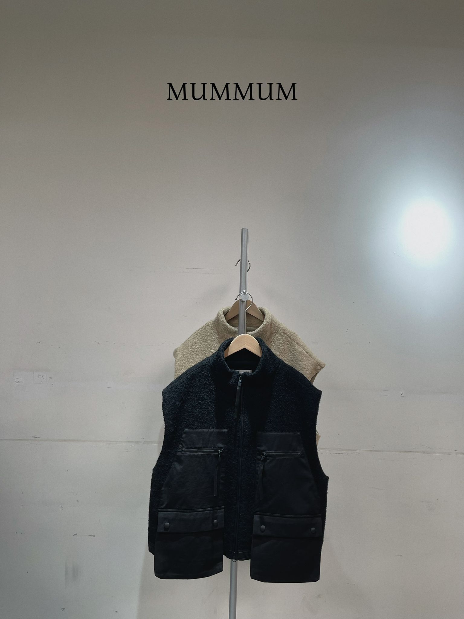 0212905a/絲帶拉鏈雙層袋背心外套 48/48/25