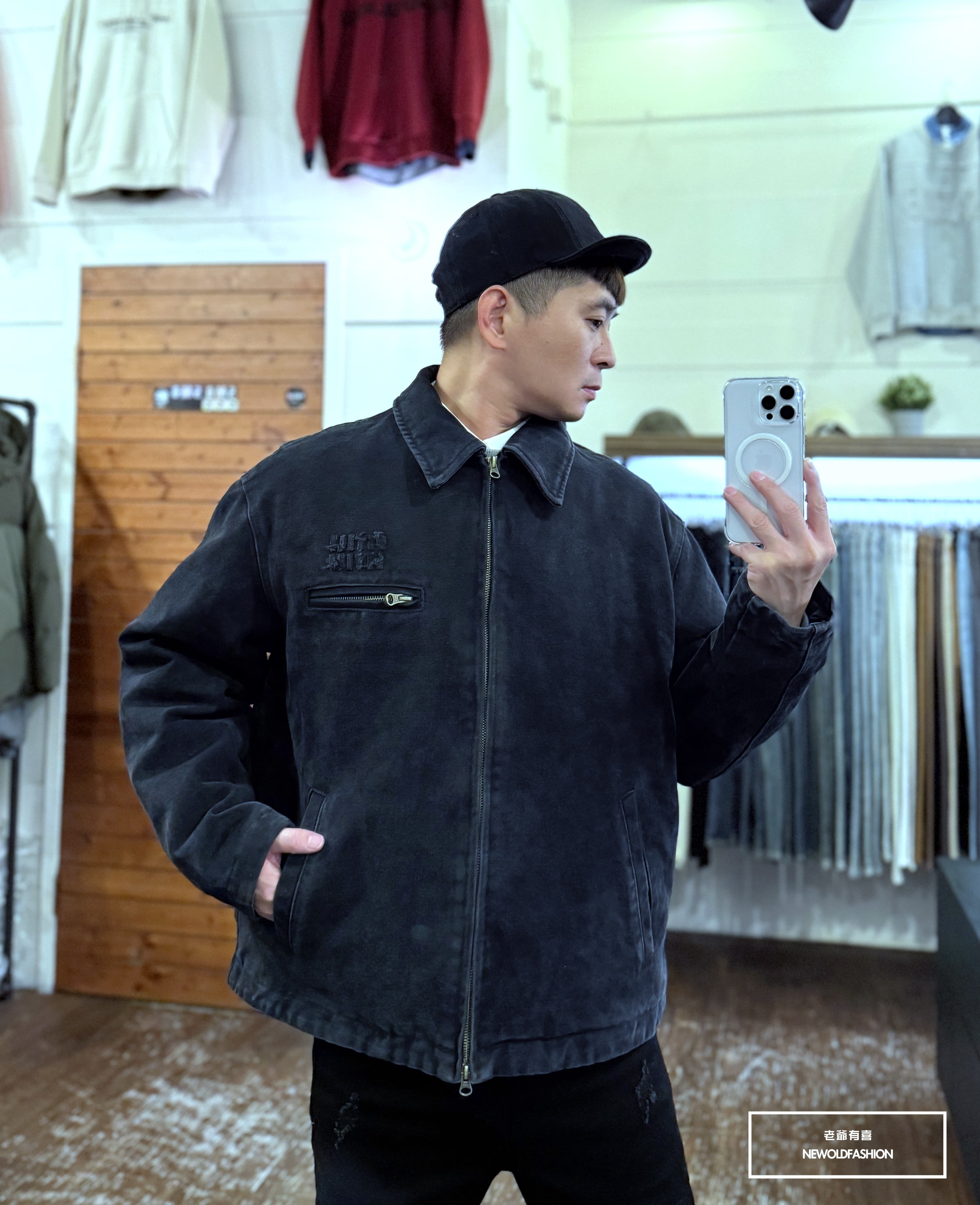 『新品上市』重磅牛仔水洗拉鍊羽絨外套(NOF251191043)-黑