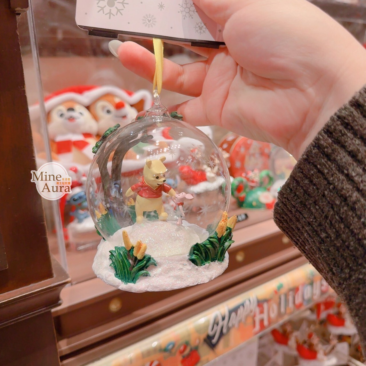 聖誕節系列 小熊維尼 Winnie the Pooh 小豬 皮傑 piglet 水晶球造型 聖誕樹 掛飾 -香港迪士尼樂園