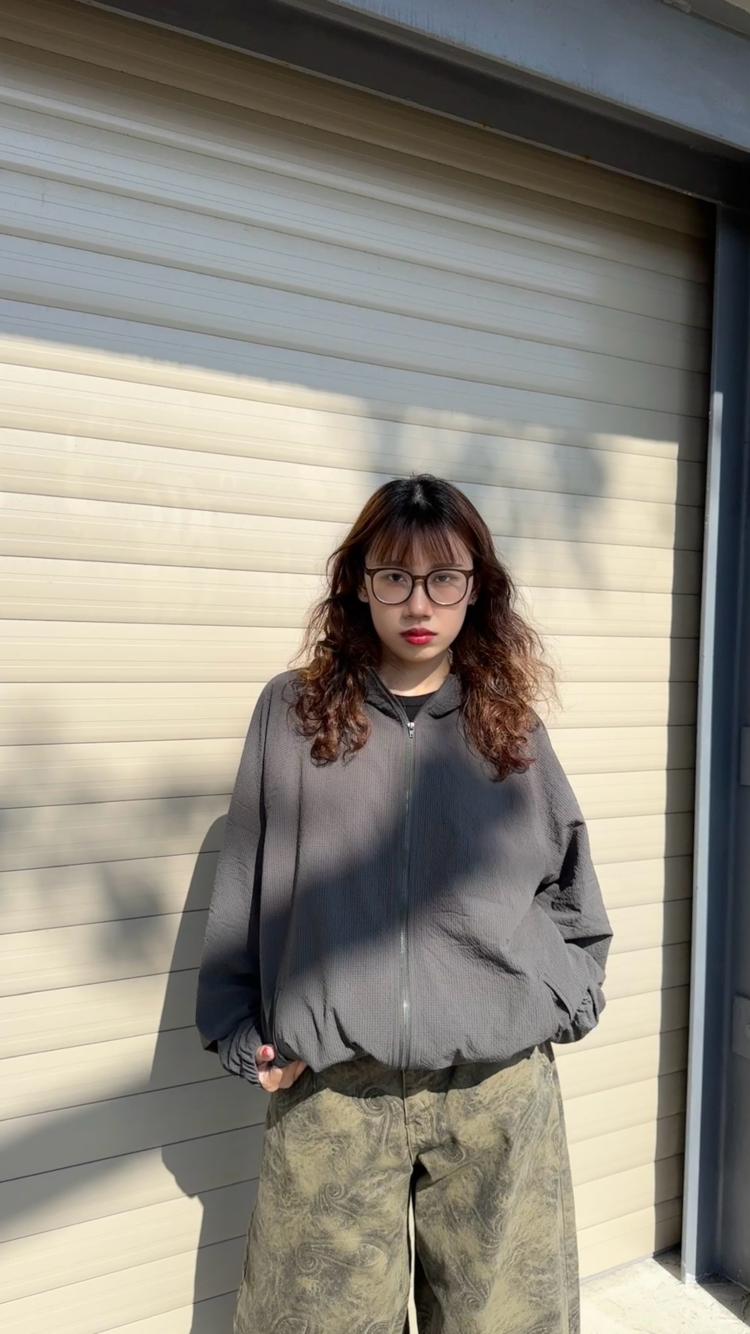 正韓 格紋連帽外套