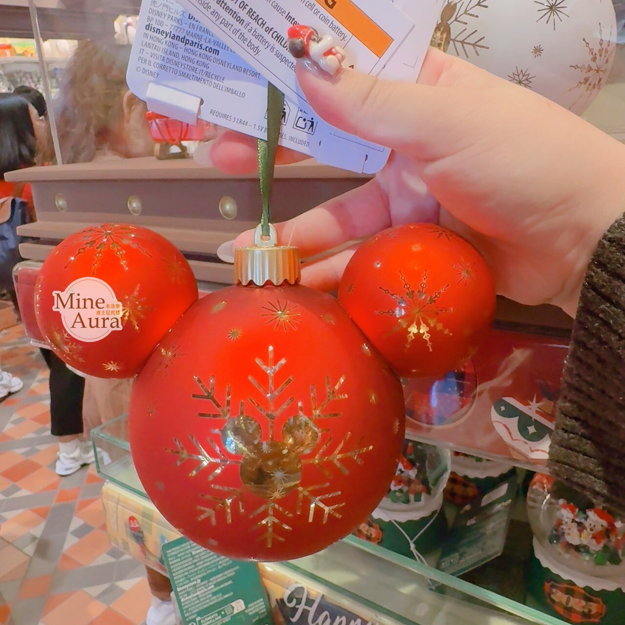 聖誕節系列 米奇 Mickey 雪花 圖案 紅色米奇頭造型 聖誕樹 掛飾 -香港迪士尼樂園