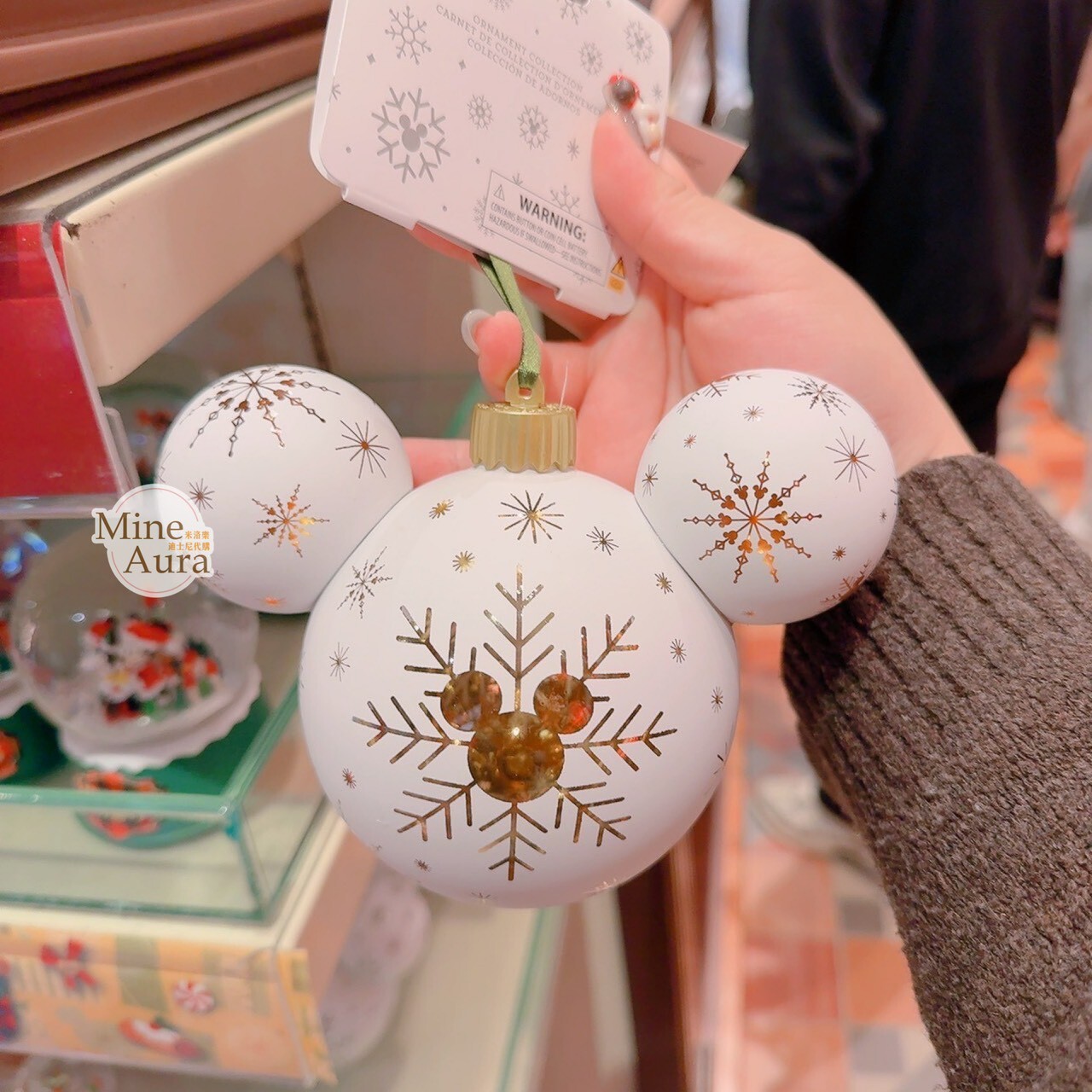 聖誕節系列 米奇 Mickey 雪花 圖案 白色米奇頭造型 聖誕樹 掛飾 -香港迪士尼樂園