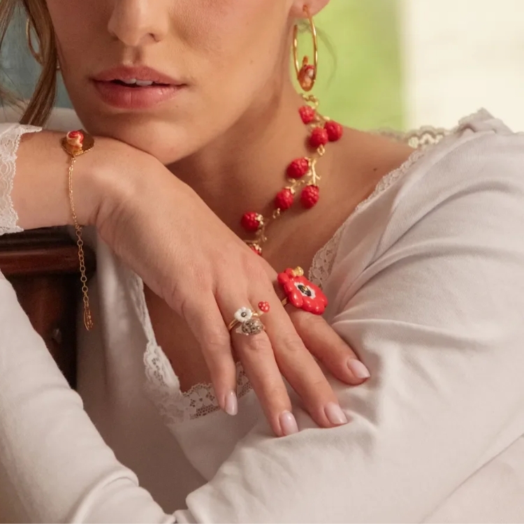 童話森林刺蝟遇見紅蘑菇與白花海葵瓷戒指