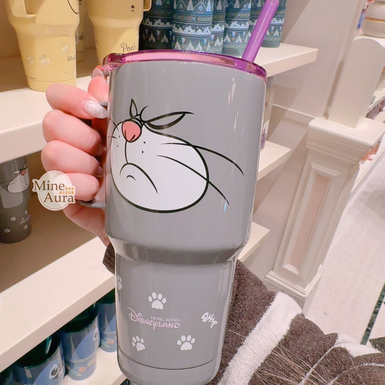 路西法 魯斯佛 Lucife 壞貓咪 大臉 圖案 手把設計 吸管 水杯 -香港迪士尼樂園