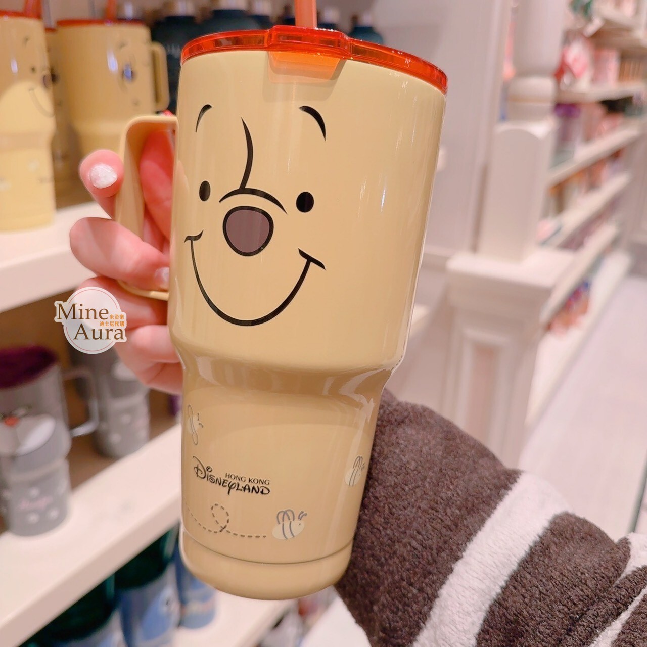 小熊維尼 Winnie the Pooh 大臉 圖案 手把設計 吸管 水杯 -香港迪士尼樂園