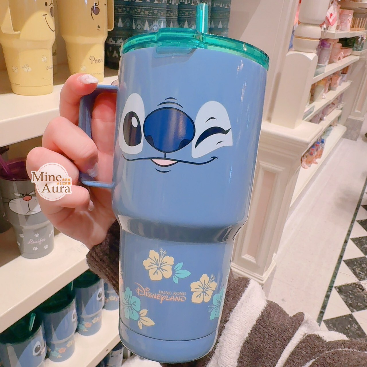 史迪奇 Stitch 大臉 圖案 手把設計 吸管 水杯 星際寶貝 Lilo & Stitch -香港迪士尼樂園