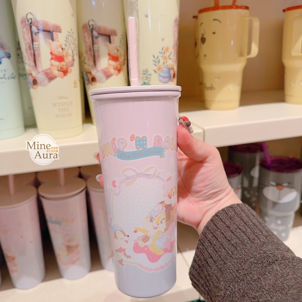 奇奇蒂蒂 Chip 'n Dale 克莉絲 Clarice 漸層圖案 吸管 水杯 -香港迪士尼樂園