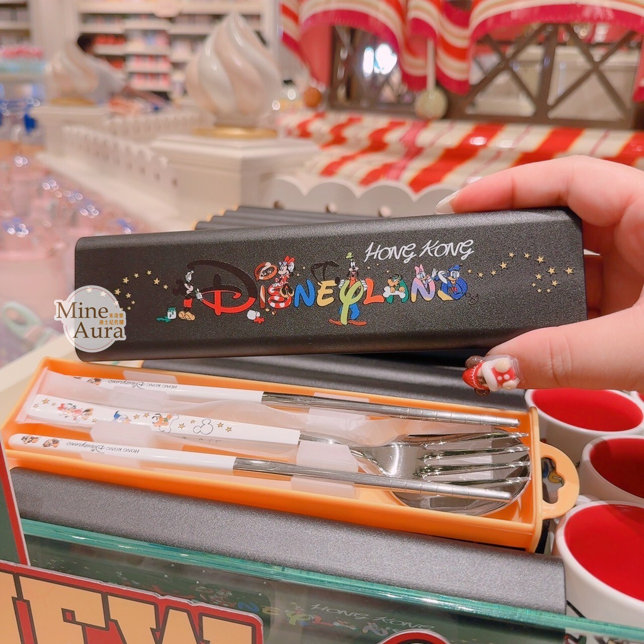 樂園限定 米奇 Mickey 好友集合 彩色圖案 叉子+湯匙+筷子 餐具 收納盒 組 -香港迪士尼樂園