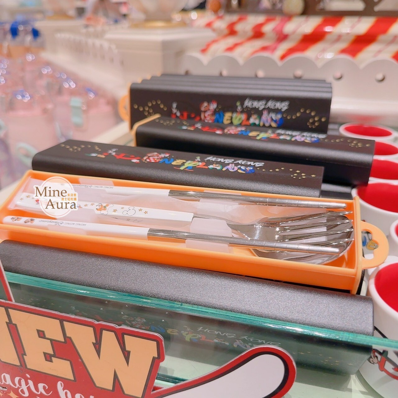 樂園限定 米奇 Mickey 好友集合 彩色圖案 叉子+湯匙+筷子 餐具 收納盒 組 -香港迪士尼樂園