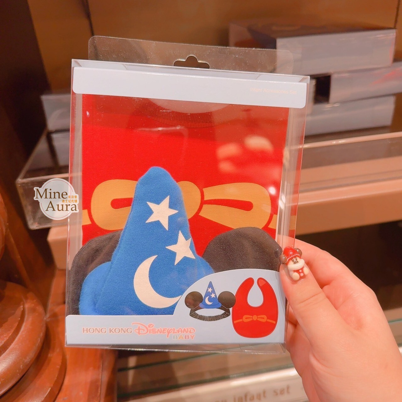 米奇 Mickey 魔法師 魔法帽 立體耳朵造型 髮帶 + 圍兜兜 2件組 嬰兒用品 -香港迪士尼樂園