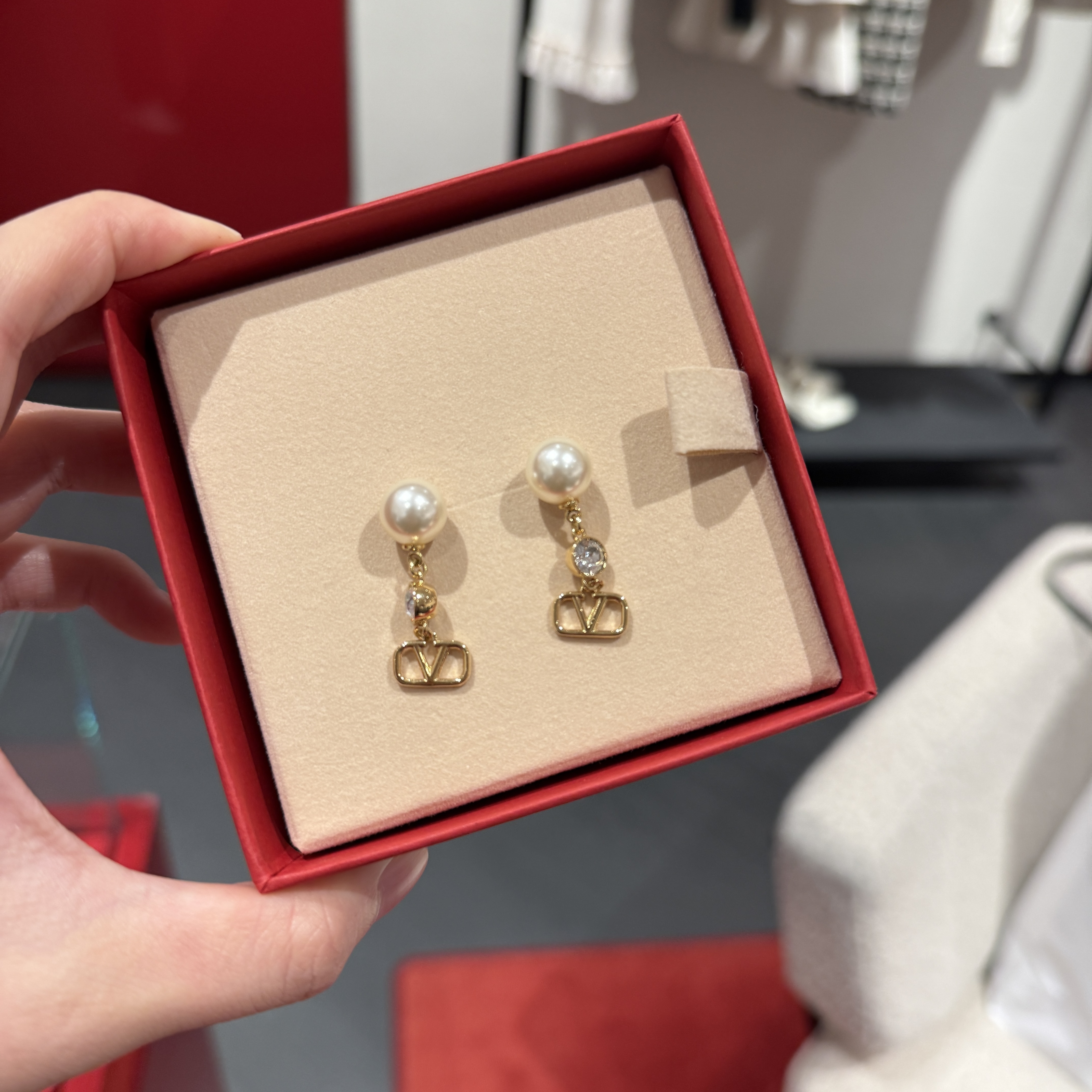 Valentino VLOGO SIGNATURE EARRINGS IN METAL, PEARL AND SWAROVSKI® CRYSTALS