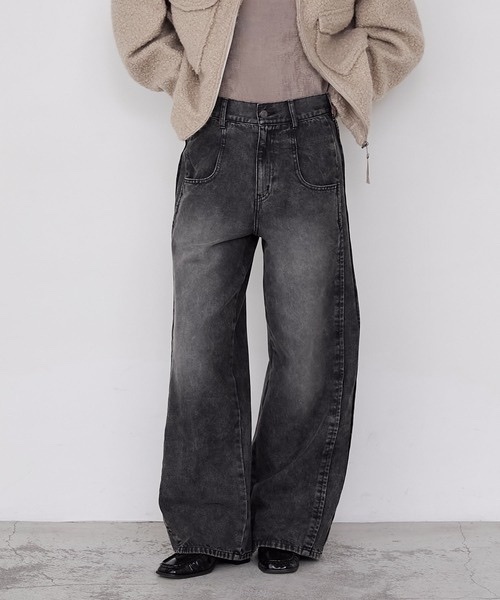 forksy. / Big pocket high waist wide denim pants