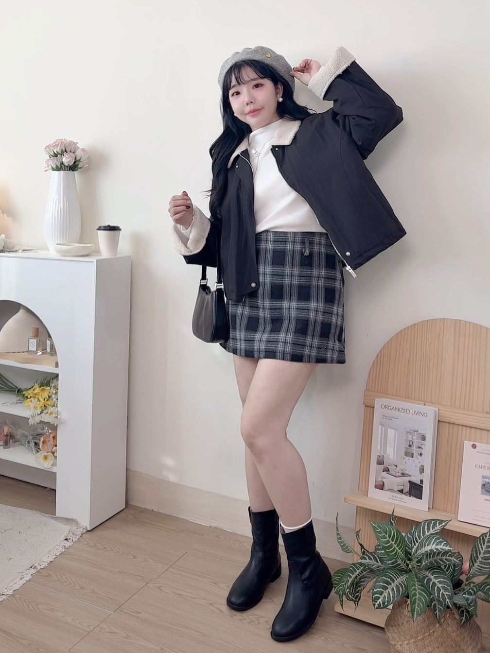 A字格紋毛呢短裙 2色