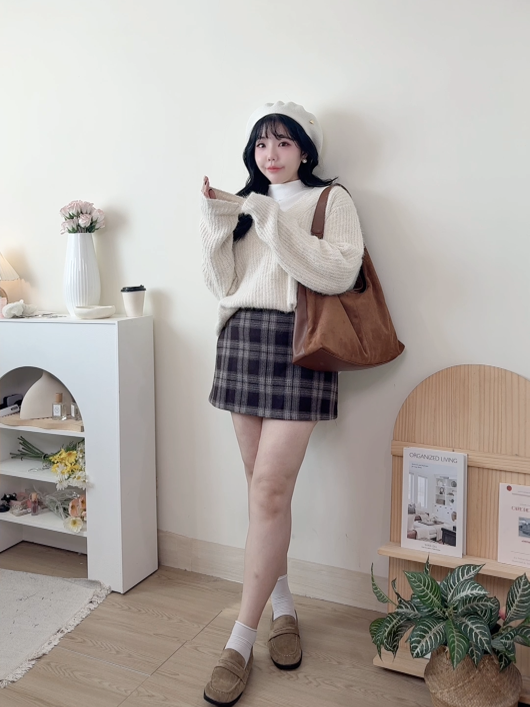 A字格紋毛呢短裙 2色