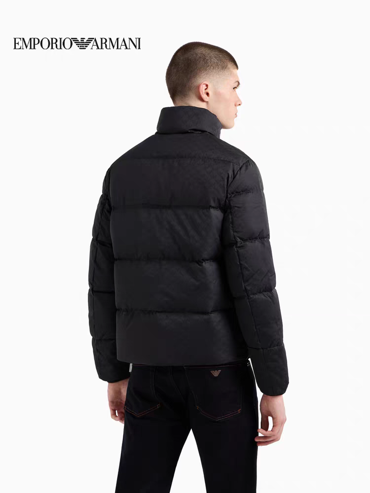 ARMANI 黑色 男款 logo 暗花羽絨外套